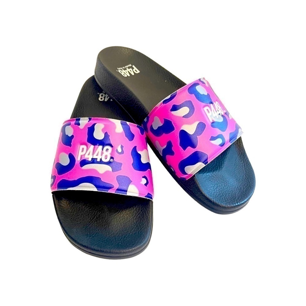 NEW P448 Women’s Pink Purple Animal Print Slides Size EU 37/ US 6